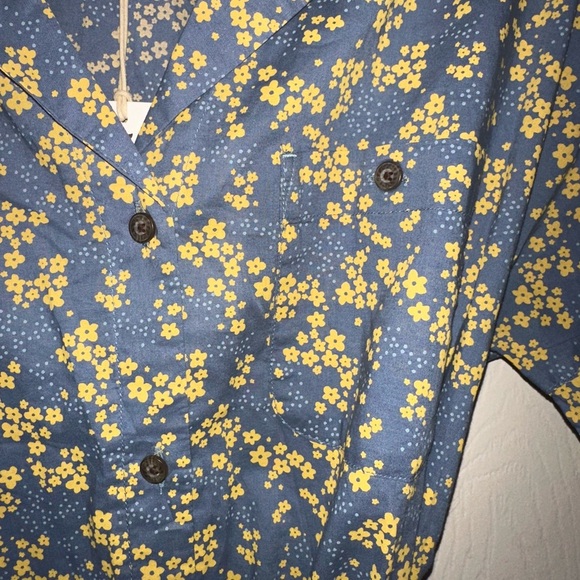 NWT Toad&Co Blue grey and Yellow Floral button front tie waist Mini Dress M - Picture 6 of 10